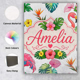 Personalised Name Tropical Flamingo Bird Custom  Unique Gift Idea Elegant Feature Canvas Wall Art Print Decor Picture Ready to Hang