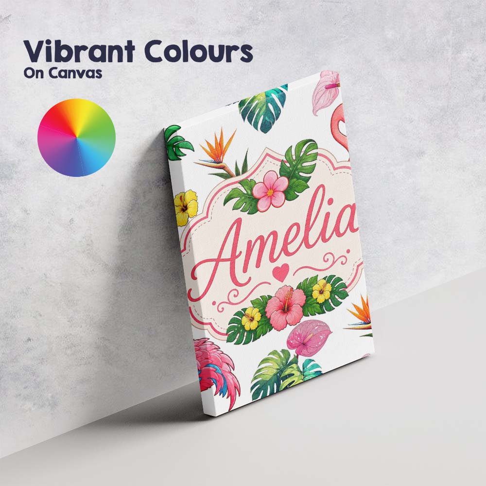 Personalised Name Tropical Flamingo Bird Custom  Unique Gift Idea Elegant Feature Canvas Wall Art Print Decor Picture Ready to Hang