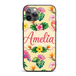 Tropical Flamingo Bird with Exotic Flowers Leaves Custom Name Protective Phone Case Mobile Cover Durable Everyday Smartphone Shock Resistant