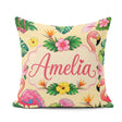Custom Name Tropical Flamingo Bird Exotic Flowers Leaves Pattern Square Filled Cushion Throw Pillow Sofa Bed Home Decor Zip Washable UK Made