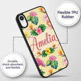 Tropical Flamingo Bird with Exotic Flowers Leaves Custom Name Protective Phone Case Mobile Cover Durable Everyday Smartphone Shock Resistant