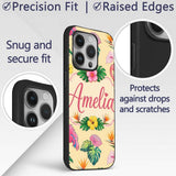 Tropical Flamingo Bird with Exotic Flowers Leaves Custom Name Protective Phone Case Mobile Cover Durable Everyday Smartphone Shock Resistant