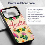 Tropical Flamingo Bird with Exotic Flowers Leaves Custom Name Protective Phone Case Mobile Cover Durable Everyday Smartphone Shock Resistant