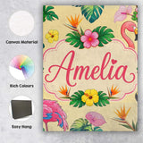 Personalised Name Tropical Flamingo Bird Custom  Unique Gift Idea Elegant Feature Canvas Wall Art Print Decor Picture Ready to Hang