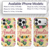 Tropical Flamingo Bird with Exotic Flowers Leaves Custom Name Protective Phone Case Mobile Cover Durable Everyday Smartphone Shock Resistant