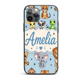 Cute Jungle Baby Animals Lion Tiger Elephant Custom Name Protective Phone Case Mobile Cover Durable Everyday Smartphone Shock Resistant