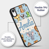 Cute Jungle Baby Animals Lion Tiger Elephant Custom Name Protective Phone Case Mobile Cover Durable Everyday Smartphone Shock Resistant