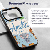Cute Jungle Baby Animals Lion Tiger Elephant Custom Name Protective Phone Case Mobile Cover Durable Everyday Smartphone Shock Resistant