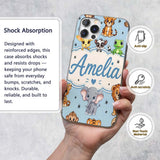 Cute Jungle Baby Animals Lion Tiger Elephant Custom Name Protective Phone Case Mobile Cover Durable Everyday Smartphone Shock Resistant