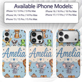 Cute Jungle Baby Animals Lion Tiger Elephant Custom Name Protective Phone Case Mobile Cover Durable Everyday Smartphone Shock Resistant