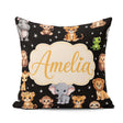 Custom Name Jungle Baby Animals Lion Tiger Giraffe Pattern Black Square Filled Cushion Throw Pillow Sofa Bed Home Decor Zip Washable UK Made