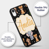 Cute Jungle Baby Animals Lion Tiger Elephant Custom Name Protective Phone Case Mobile Cover Durable Everyday Smartphone Shock Resistant
