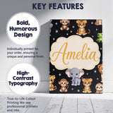 Personalised Name Cute Jungle Baby Animals Custom  Unique Gift Idea Elegant Feature Canvas Wall Art Print Decor Picture Ready to Hang