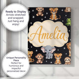Personalised Name Cute Jungle Baby Animals Custom  Unique Gift Idea Elegant Feature Canvas Wall Art Print Decor Picture Ready to Hang