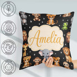 Custom Name Jungle Baby Animals Lion Tiger Giraffe Pattern Black Square Filled Cushion Throw Pillow Sofa Bed Home Decor Zip Washable UK Made