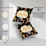Custom Name Jungle Baby Animals Lion Tiger Giraffe Pattern Black Square Filled Cushion Throw Pillow Sofa Bed Home Decor Zip Washable UK Made