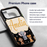 Cute Jungle Baby Animals Lion Tiger Elephant Custom Name Protective Phone Case Mobile Cover Durable Everyday Smartphone Shock Resistant