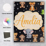 Personalised Name Cute Jungle Baby Animals Custom  Unique Gift Idea Elegant Feature Canvas Wall Art Print Decor Picture Ready to Hang
