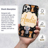 Cute Jungle Baby Animals Lion Tiger Elephant Custom Name Protective Phone Case Mobile Cover Durable Everyday Smartphone Shock Resistant