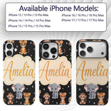 Cute Jungle Baby Animals Lion Tiger Elephant Custom Name Protective Phone Case Mobile Cover Durable Everyday Smartphone Shock Resistant