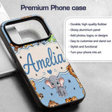Cute Jungle Baby Animals Lion Tiger Elephant Custom Name Protective Phone Case Mobile Cover Durable Everyday Smartphone Shock Resistant