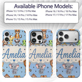 Cute Jungle Baby Animals Lion Tiger Elephant Custom Name Protective Phone Case Mobile Cover Durable Everyday Smartphone Shock Resistant