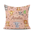 Custom Name Jungle Baby Animals Lion Tiger Giraffe Pattern Peach Square Filled Cushion Throw Pillow Sofa Bed Home Decor Zip Washable UK Made