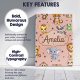 Personalised Name Cute Jungle Baby Animals Custom  Unique Gift Idea Elegant Feature Canvas Wall Art Print Decor Picture Ready to Hang