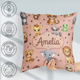 Custom Name Jungle Baby Animals Lion Tiger Giraffe Pattern Peach Square Filled Cushion Throw Pillow Sofa Bed Home Decor Zip Washable UK Made