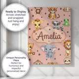Personalised Name Cute Jungle Baby Animals Custom  Unique Gift Idea Elegant Feature Canvas Wall Art Print Decor Picture Ready to Hang