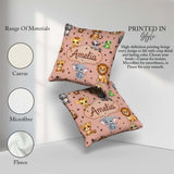 Custom Name Jungle Baby Animals Lion Tiger Giraffe Pattern Peach Square Filled Cushion Throw Pillow Sofa Bed Home Decor Zip Washable UK Made