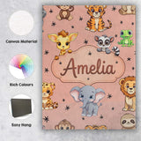Personalised Name Cute Jungle Baby Animals Custom  Unique Gift Idea Elegant Feature Canvas Wall Art Print Decor Picture Ready to Hang