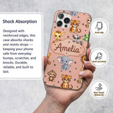 Cute Jungle Baby Animals Lion Tiger Elephant Custom Name Protective Phone Case Mobile Cover Durable Everyday Smartphone Shock Resistant