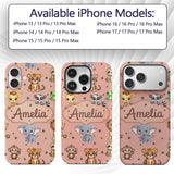 Cute Jungle Baby Animals Lion Tiger Elephant Custom Name Protective Phone Case Mobile Cover Durable Everyday Smartphone Shock Resistant