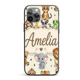 Cute Jungle Baby Animals Lion Tiger Elephant Custom Name Protective Phone Case Mobile Cover Durable Everyday Smartphone Shock Resistant