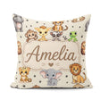 Custom Name Jungle Baby Animals Lion Tiger Giraffe Pattern Cream Square Filled Cushion Throw Pillow Sofa Bed Home Decor Zip Washable UK Made
