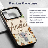 Cute Jungle Baby Animals Lion Tiger Elephant Custom Name Protective Phone Case Mobile Cover Durable Everyday Smartphone Shock Resistant