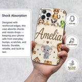 Cute Jungle Baby Animals Lion Tiger Elephant Custom Name Protective Phone Case Mobile Cover Durable Everyday Smartphone Shock Resistant