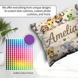 Custom Name Jungle Baby Animals Lion Tiger Giraffe Pattern Cream Square Filled Cushion Throw Pillow Sofa Bed Home Decor Zip Washable UK Made