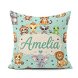 Custom Name Jungle Baby Animals Lion Tiger Elephant Giraffe Mint Square Filled Cushion Throw Pillow Sofa Bed Home Decor Zip Washable UK Made
