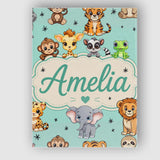 Personalised Name Cute Jungle Baby Animals Custom  Unique Gift Idea Elegant Feature Canvas Wall Art Print Decor Picture Ready to Hang