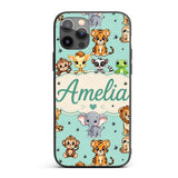 Cute Jungle Baby Animals Lion Tiger Elephant Custom Name Protective Phone Case Mobile Cover Durable Everyday Smartphone Shock Resistant