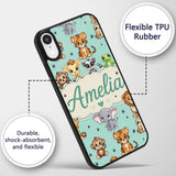 Cute Jungle Baby Animals Lion Tiger Elephant Custom Name Protective Phone Case Mobile Cover Durable Everyday Smartphone Shock Resistant