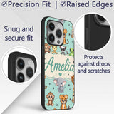 Cute Jungle Baby Animals Lion Tiger Elephant Custom Name Protective Phone Case Mobile Cover Durable Everyday Smartphone Shock Resistant