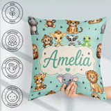 Custom Name Jungle Baby Animals Lion Tiger Elephant Giraffe Mint Square Filled Cushion Throw Pillow Sofa Bed Home Decor Zip Washable UK Made
