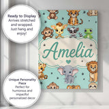 Personalised Name Cute Jungle Baby Animals Custom  Unique Gift Idea Elegant Feature Canvas Wall Art Print Decor Picture Ready to Hang