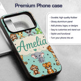 Cute Jungle Baby Animals Lion Tiger Elephant Custom Name Protective Phone Case Mobile Cover Durable Everyday Smartphone Shock Resistant