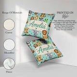 Custom Name Jungle Baby Animals Lion Tiger Elephant Giraffe Mint Square Filled Cushion Throw Pillow Sofa Bed Home Decor Zip Washable UK Made