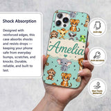 Cute Jungle Baby Animals Lion Tiger Elephant Custom Name Protective Phone Case Mobile Cover Durable Everyday Smartphone Shock Resistant