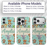 Cute Jungle Baby Animals Lion Tiger Elephant Custom Name Protective Phone Case Mobile Cover Durable Everyday Smartphone Shock Resistant